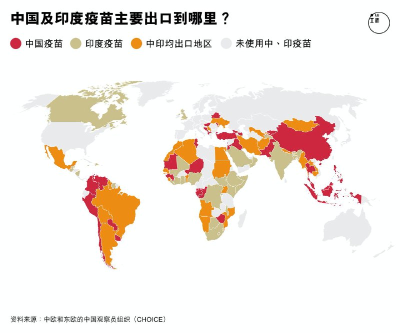 #疫苗外交1. 中国捐给东南亚、非洲的疫苗最多，在中东、南美以售卖为主2. 巴基斯坦是第一个获得中国疫苗捐赠的国家3. 2020.11 🇧🇷巴西拒绝了中国的 5G 建设   2021.1 巴西批准科兴与阿斯利康疫苗接种   2021.2 巴西通讯部长 到访 北京   两周后巴西宣布了5G招标规则，华为被获准参与竞标5. 疫苗价格：辉瑞 €15.5/剂，阿斯利康 €1.79/剂6. 《纽约时报》曾 披露 🇭🇺匈牙利 采购 的国药疫苗价格为 €30/剂，其成为世界上最贵的疫苗之一